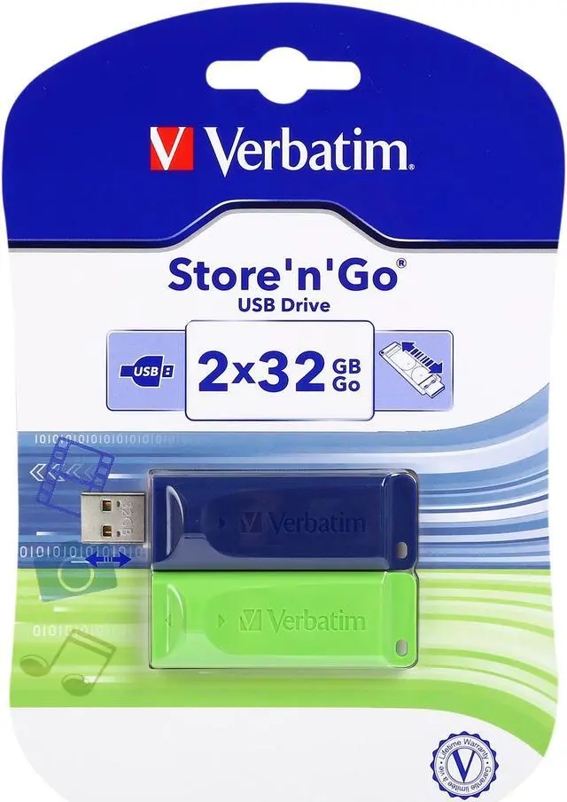 Alt view image 5 of 5 - Verbatim Store 'n' Go 32GB USB Flash Drive - Pack of 2 - Blue, Green 99124