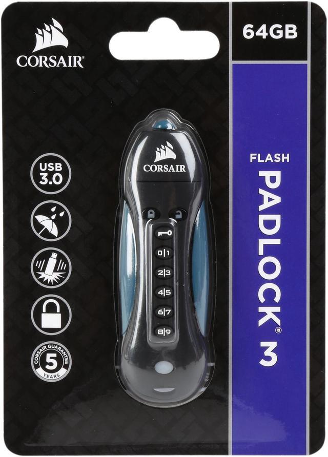 Alt view image 5 of 5 - CORSAIR Padlock 3 64GB Secure USB 3.0 Flash Drive with Keypad 256bit AES Encryption CMFPLA3B-64GB