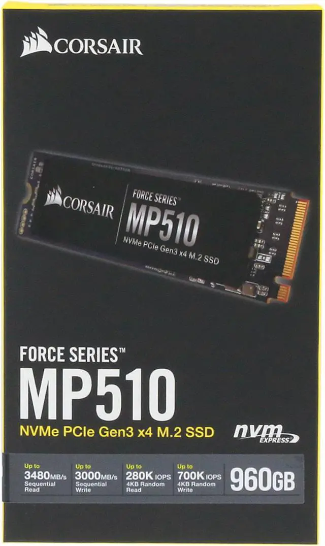 Alt view image 4 of 4 - Corsair Force MP510 M.2 2280 960GB PCI-Express 3.0 x4, NVMe 1.3 3D TLC Internal Solid State Drive (SSD) CSSD-F960GBMP510B