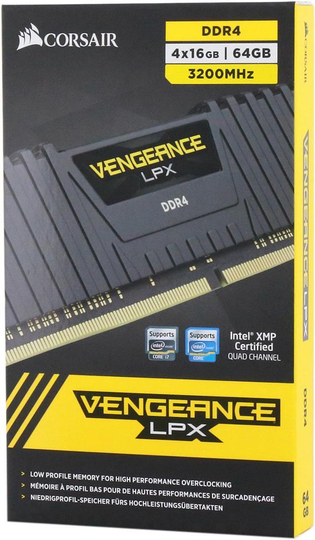 CORSAIR Vengeance LPX 64GB (4 x 16GB) 288-Pin PC RAM DDR4 3200 (PC4 25600)  Desktop Memory Model CMK64GX4M4E3200C16 