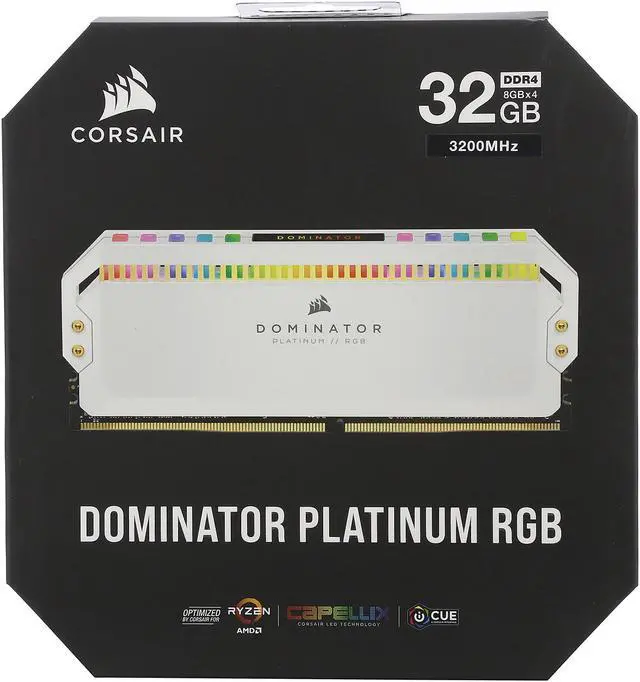 Alt view image 5 of 5 - CORSAIR Dominator Platinum RGB (AMD Ryzen Ready) 32GB (4 x 8GB) 288-Pin DDR4 3200 (PC4 25600) AMD Optimized Desktop Memory Model CMT32GX4M4Z3200C16W