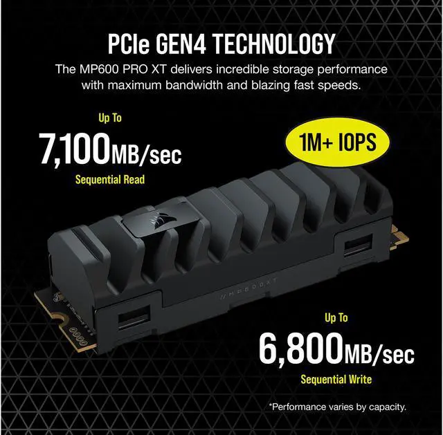 Alt view image 3 of 15 - Corsair MP600 PRO XT M.2 2280 4TB PCI-Express 4.0 x4 NVMe 1.4 3D TLC Internal Solid State Drive up to 7,100MB/sec (SSD) CSSD-F4000GBMP600PXT