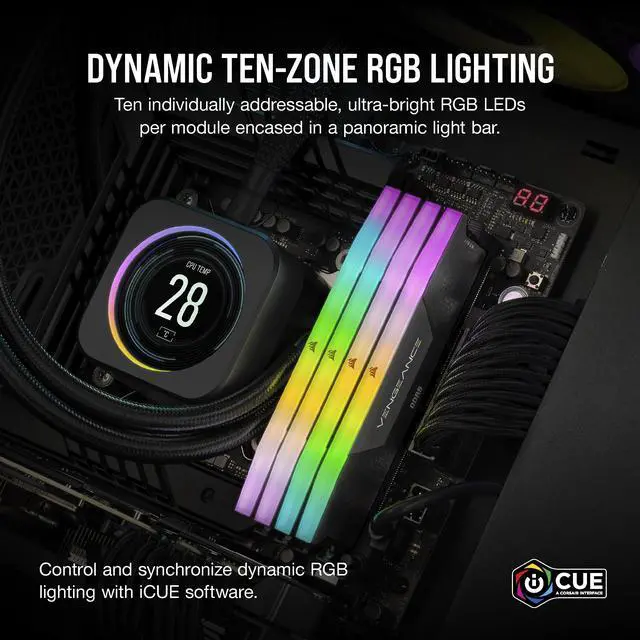 Alt view image 3 of 3 - CORSAIR Vengeance RGB 64GB (4 x 16GB) 288-Pin PC RAM DDR5 5600 (PC5 44800) Desktop Memory Model CMH64GX5M4B5600Z36
