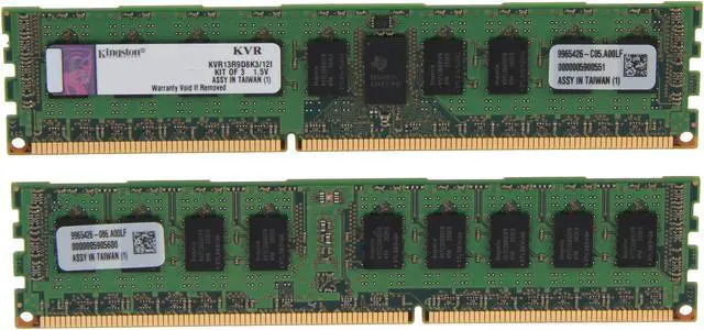 Alt view image 2 of 3 - Kingston 12GB (3 x 4GB) ECC Registered DDR3 1333 Server Memory DR x8 Intel Model KVR13R9D8K3/12I