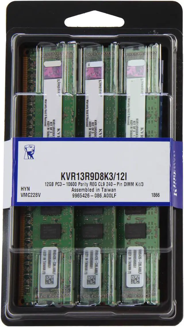 Alt view image 3 of 3 - Kingston 12GB (3 x 4GB) ECC Registered DDR3 1333 Server Memory DR x8 Intel Model KVR13R9D8K3/12I