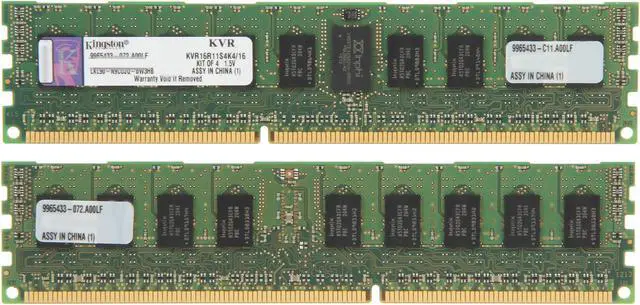 Alt view image 2 of 3 - Kingston 16GB (4 x 4GB) ECC Registered DDR3 1600 Server Memory SR x4 Model KVR16R11S4K4/16
