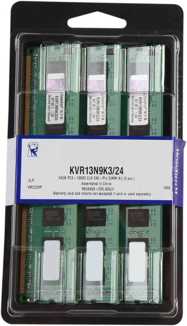 Alt view image 3 of 3 - Kingston 24GB (3 x 8GB) DDR3 1333 Desktop Memory Model KVR13N9K3/24