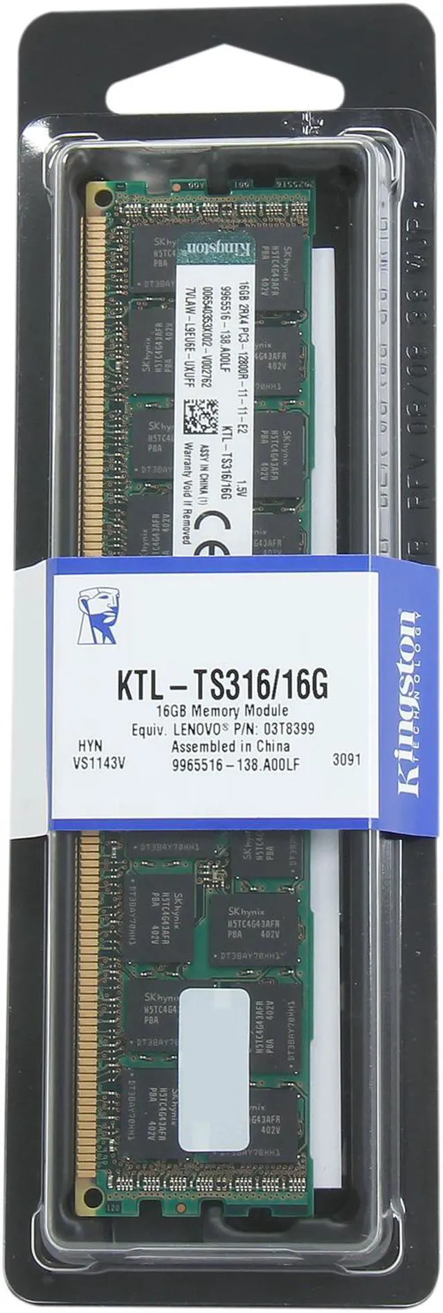 Alt view image 2 of 2 - Kingston 16GB 240-Pin DDR3 SDRAM ECC Registered DDR3 1600 System Specific Memory Model KTL-TS316/16G