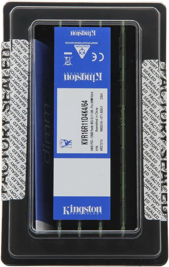 Alt view image 3 of 3 - Kingston 64GB (4 x 16GB) ECC Registered DDR3 1600 Server Memory DR x4 Model KVR16R11D4K4/64