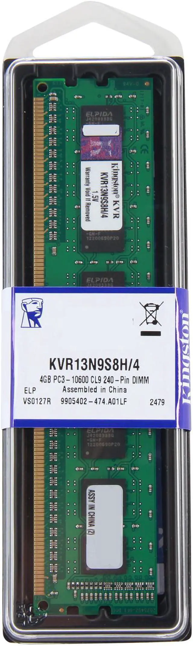Alt view image 3 of 3 - Kingston 4GB 240-Pin PC RAM DDR3 1333 Desktop Memory SR x8 STD Height 30mm Model KVR13N9S8H/4