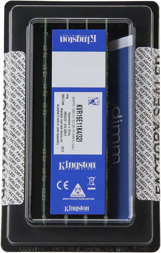 Alt view image 3 of 3 - Kingston 32GB (4 x 8GB) ECC Unbuffered DDR3 1600 Server Memory w/TS Intel Model KVR16E11K4/32I