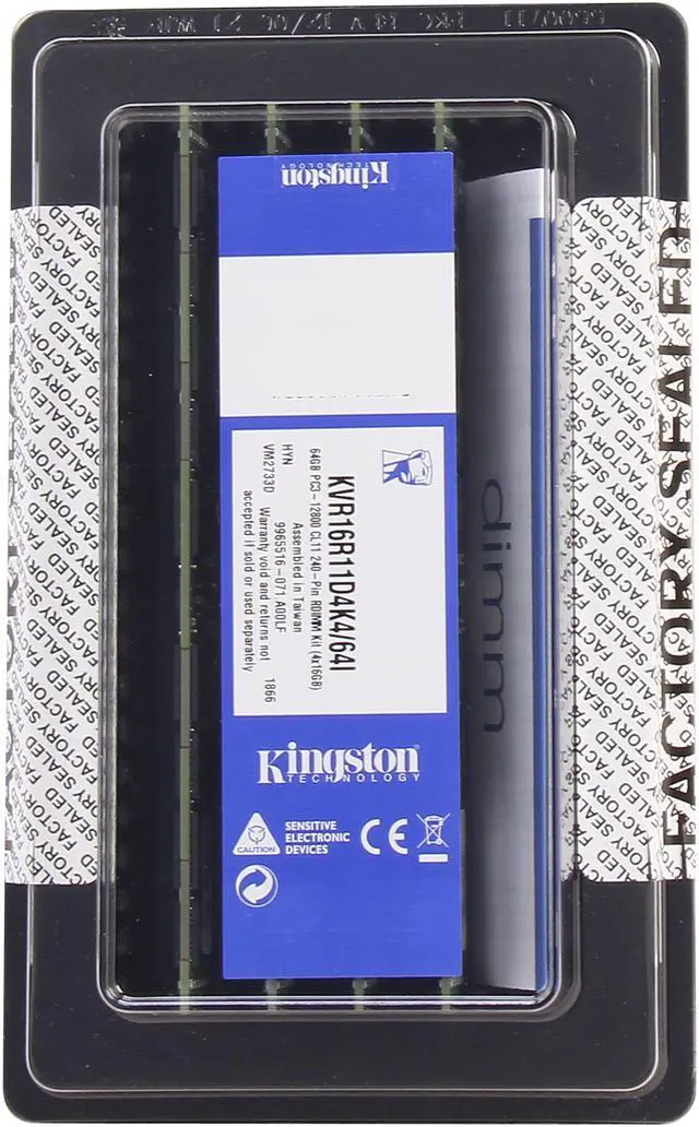 Alt view image 3 of 3 - Kingston ValueRAM 64GB (4 x 16GB) ECC Registered DDR3 1600 Server Memory (Intel Validated) Model KVR16R11D4K4/64I