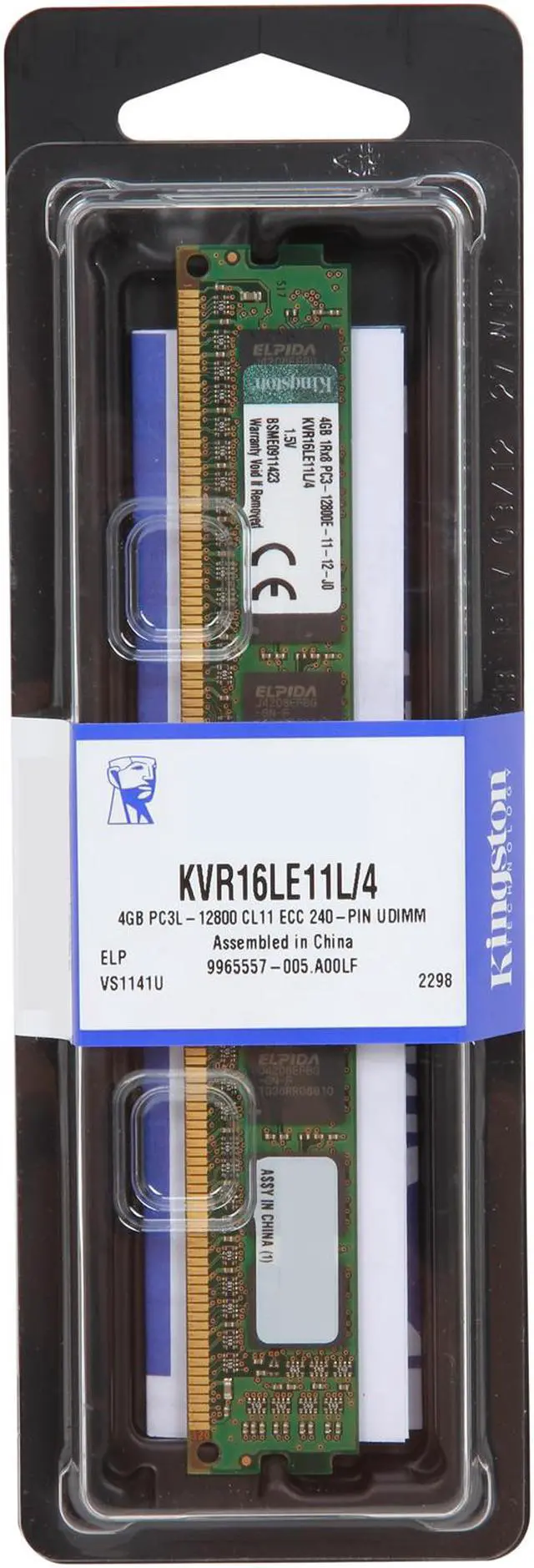 Alt view image 2 of 2 - Kingston 4GB ECC Unbuffered DDR3 1600 (PC3 12800) Server Memory Model KVR16LE11L/4