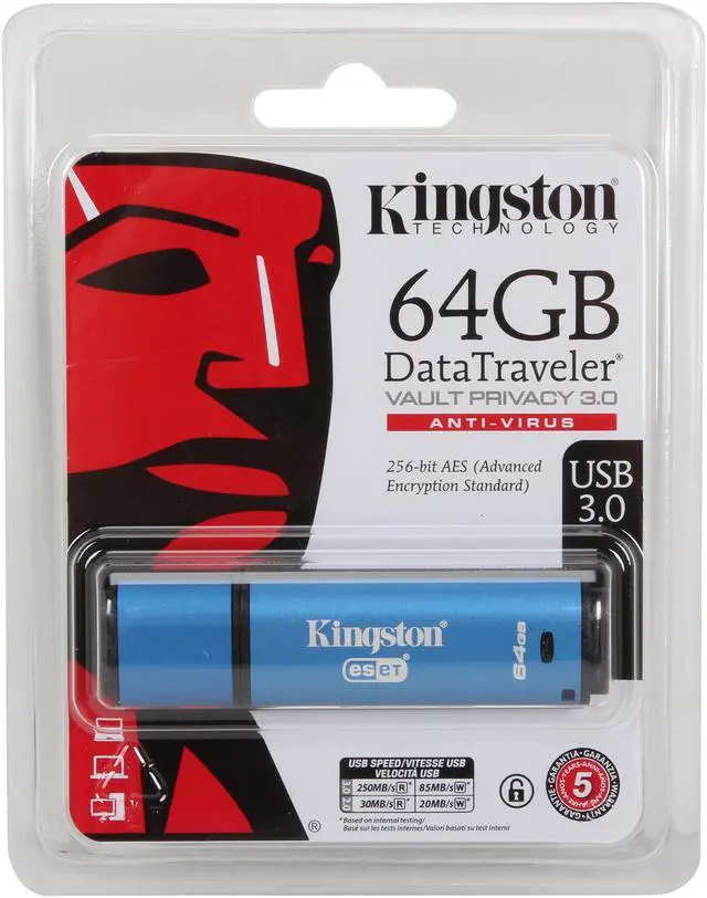 Alt view image 5 of 5 - Kingston 64GB Data Traveler AES Encrypted Vault Privacy 256Bit USB 3.0 Flash Drive with ESET AV (DTVP30AV/64GB)