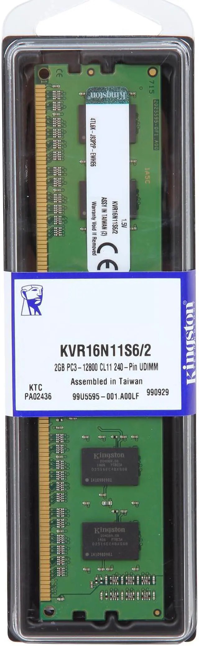 Alt view image 2 of 2 - Kingston 2GB DDR3 1600 (PC3 12800) Desktop Memory Model KVR16N11S6/2