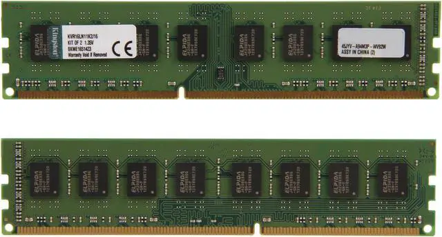 Alt view image 2 of 3 - Kingston 16GB (2 x 8GB) DDR3L 1600 (PC3L 12800) Desktop Memory Model KVR16LN11K2/16