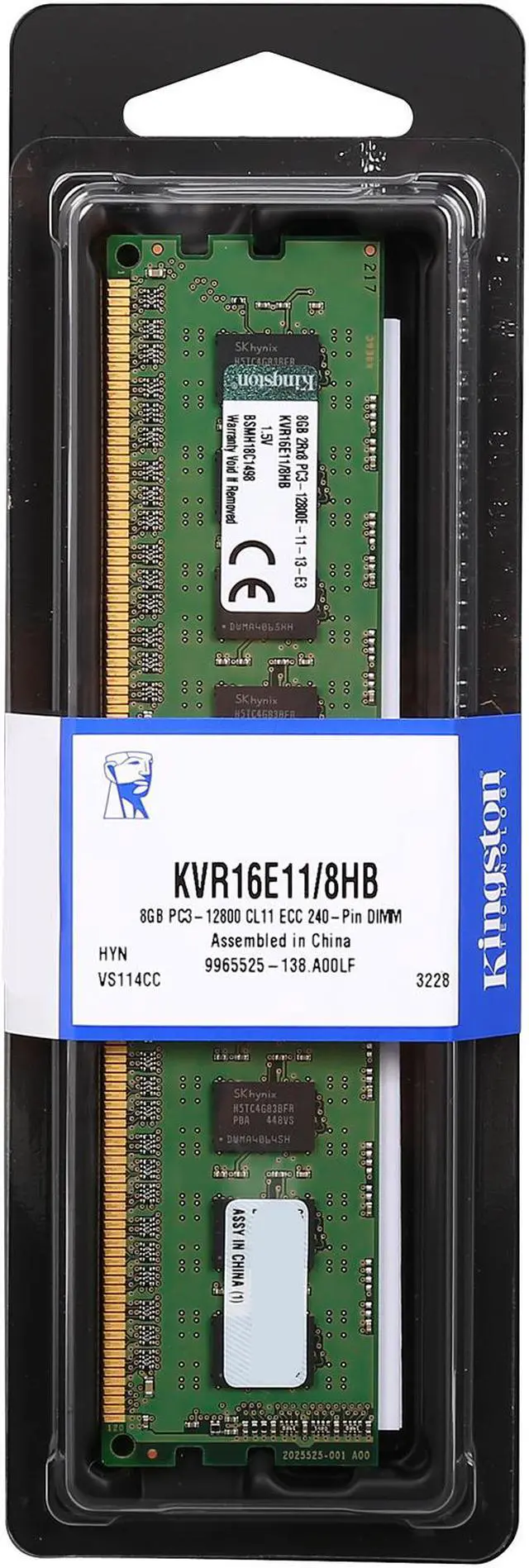 Alt view image 3 of 3 - Kingston 8GB ECC Unbuffered DDR3 1600 (PC3 12800) Server Memory w/TS Hynix B Model KVR16E11/8HB
