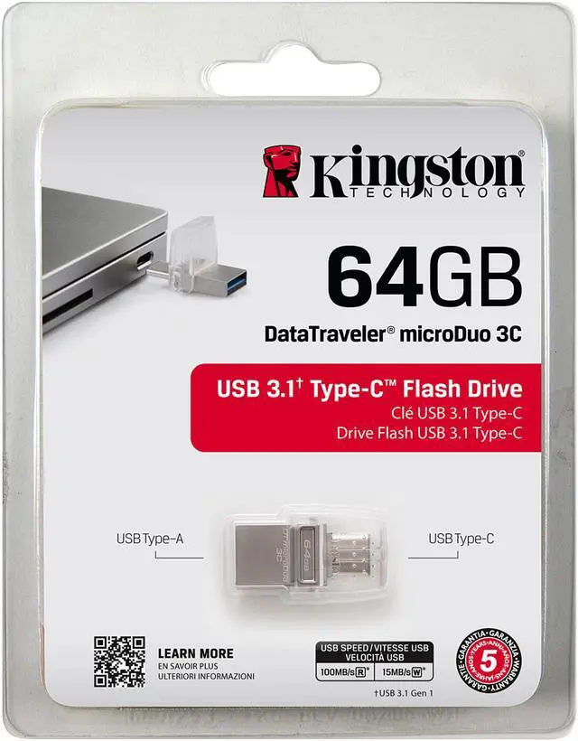 Alt view image 4 of 4 - Kingston 64GB  Data Traveler DUO3C USB 3.0/3.1 + Type-C Flash Drive (DTDUO3C/64GB )