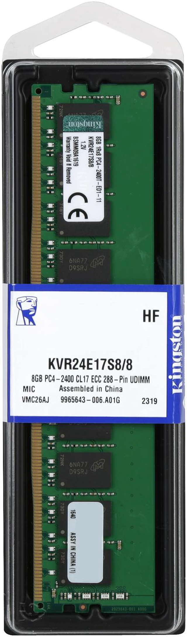 Alt view image 3 of 3 - Kingston ValueRAM 8GB (1 x 8GB) DDR4 2400 RAM (Server Memory) ECC DIMM (288-Pin) KVR24E17S8/8