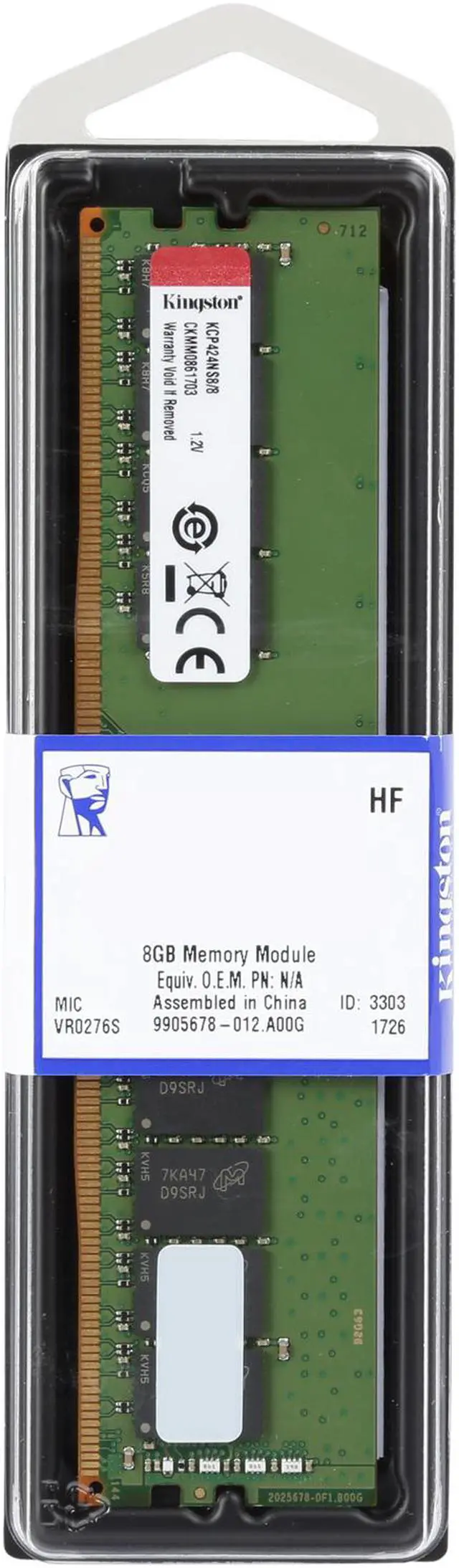 Alt view image 3 of 3 - Kingston ValueRAM 8GB (1 x 8GB) DDR4 2400 RAM (Desktop Memory) DIMM (288-Pin) KCP424NS8/8