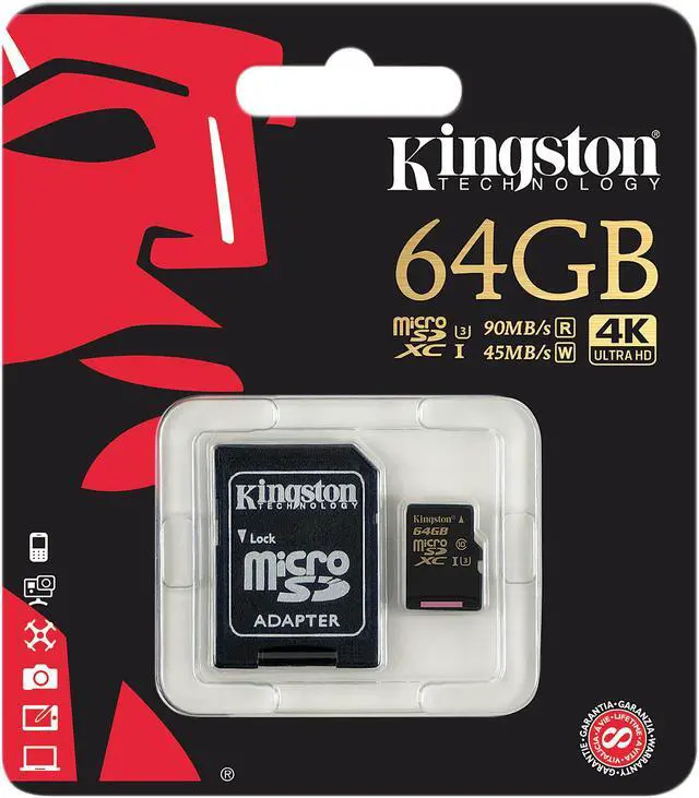 Alt view image 4 of 4 - Kingston 64GB MicroSDXC UHS-I/U3 Class 10 Memory Card with Adapter, Speed Up to 90MB/s (SDCG/64GB)