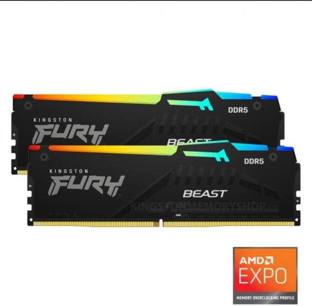DDR5 Kingston Fury Beast Black RGB - 16 Go (2 x 8 Go) 5600 MHz