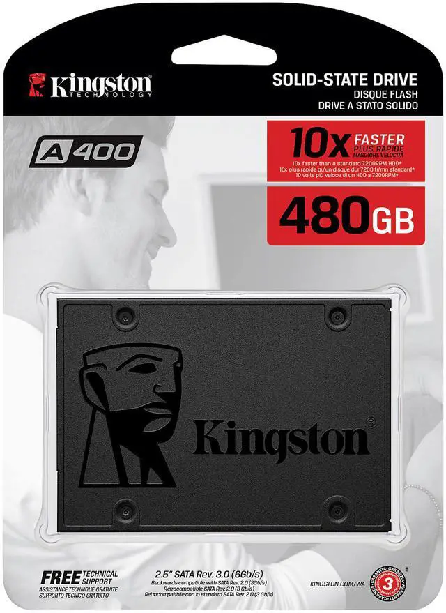 Alt view image 3 of 3 - Kingston A400 2.5" 480GB SATA III 3D NAND Internal Solid State Drive (SSD) SA400S37/480G