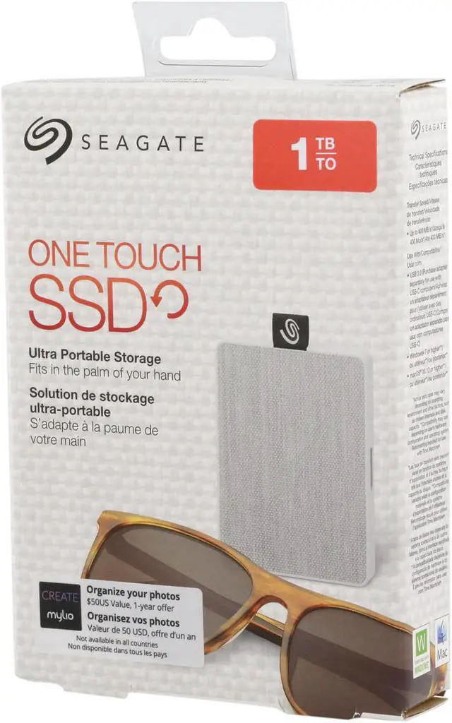 Alt view image 20 of 20 - Seagate One Touch SSD 1TB USB 3.0 External / Portable Solid State Drive for PC Laptop and Mac - White (STJE1000402)