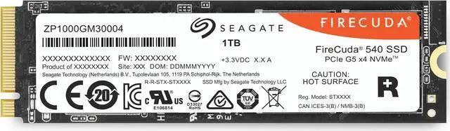 Alt view image 11 of 14 - Seagate FireCuda 540 NVME GEN5 SSD M.2 2280 1TB PCI-Express 5.0 x4 3D TLC Internal Solid State Drive (SSD) ZP1000GM3A004