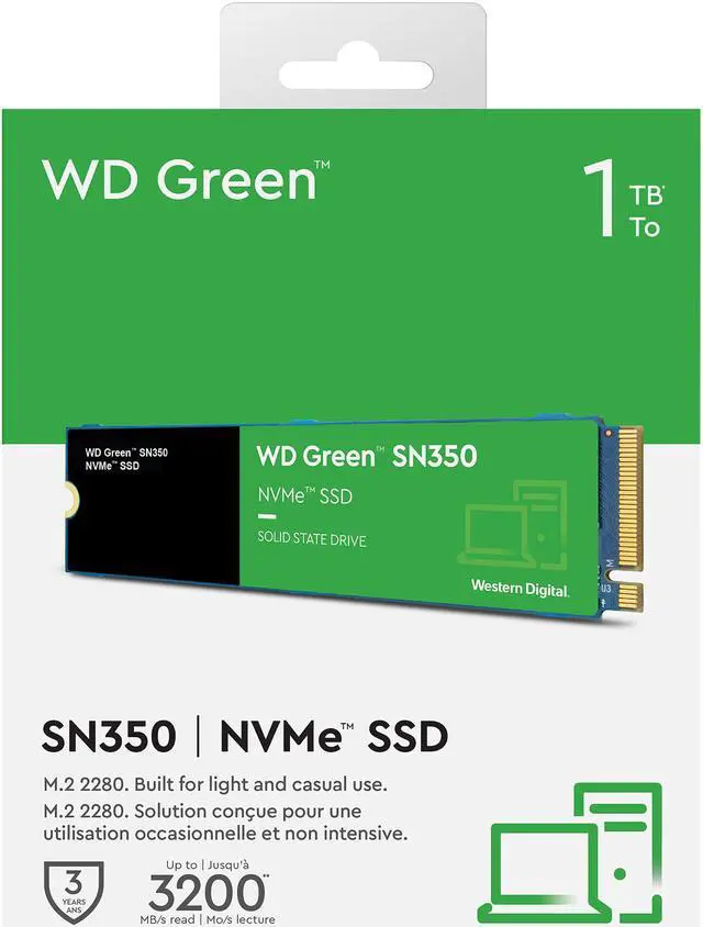 Alt view image 5 of 10 - Western Digital WD Green SN350 NVMe M.2 2280 1TB PCI-Express 3.0 x4 Internal Solid State Drive (SSD) WDS100T3G0C