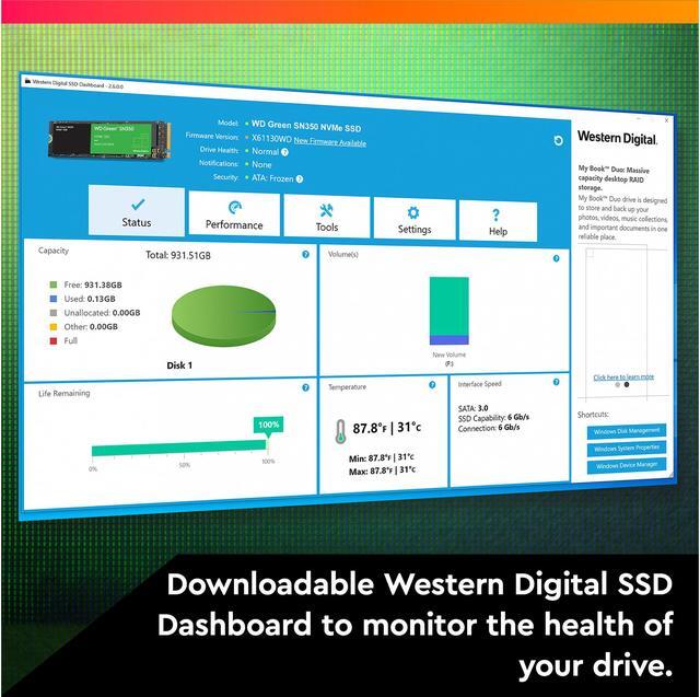 Alt view image 10 of 10 - Western Digital WD Green SN350 NVMe M.2 2280 2TB PCI-Express 3.0 x4 Internal Solid State Drive (SSD) WDS200T3G0C