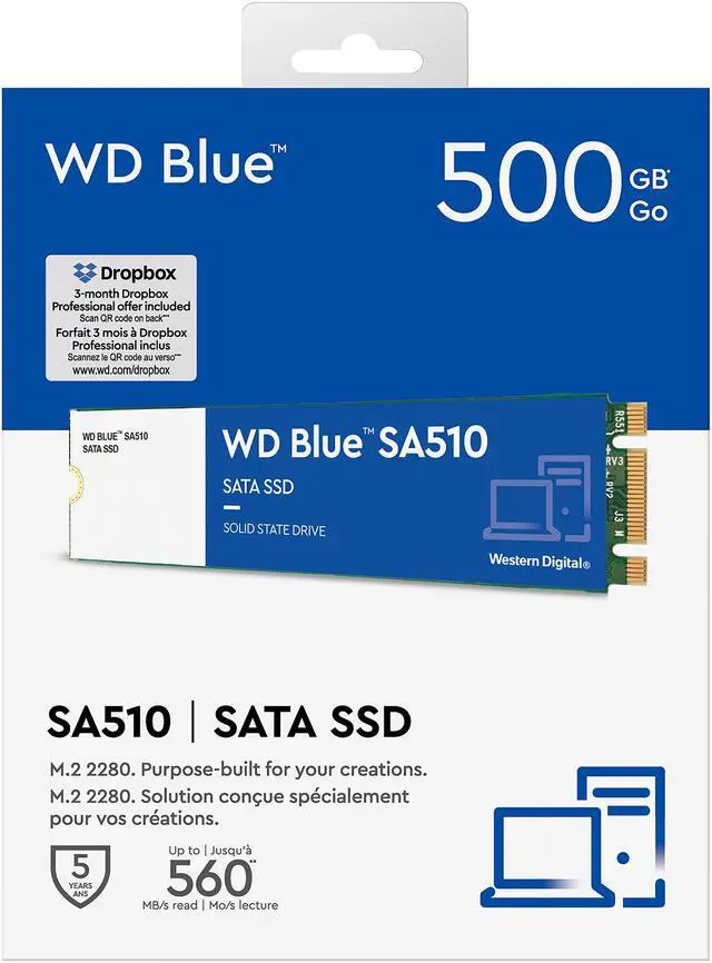 Alt view image 4 of 9 - WD Blue 500GB SA510 M.2 Internal Solid State Drive SSD - WDS500G3B0B