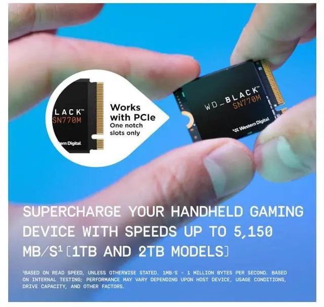 Alt view image 4 of 6 - WD_BLACK 1TB SN770M M.2 2230 NVMe SSD for Handheld Gaming Devices, Speeds up to 5,150MB/s, TLC 3D NAND, Great for Steam Deck and Microsoft Surface - WDBDNH0010BBK-WRSN