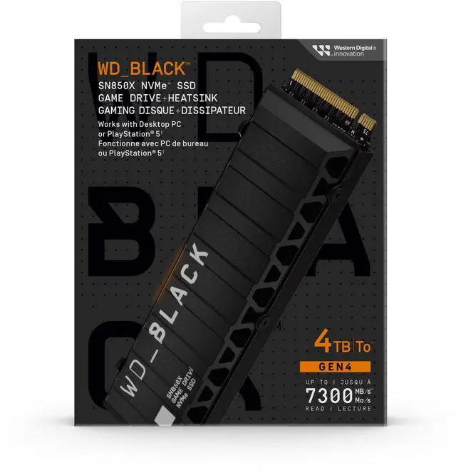 Alt view image 2 of 11 - WD_BLACK 4TB SN850X NVMe Internal Gaming SSD Solid State Drive with Heatsink - Works with Playstation 5, Gen4 PCIe, M.2 2280, Up to 7,300 MB/s - WDS400T2XHE