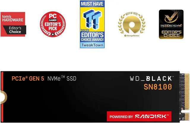 Alt view image 2 of 12 - WD_BLACK 2TB SN8100 NVMe SSD Internal Solid State Drive - Gen 5 PCIe 5.0x4, M.2 2280, Seq. Read Speeds Up to 14,900 MB/s, Best for AI Applications, Gaming, and Video Editing - WDS200T1X0M