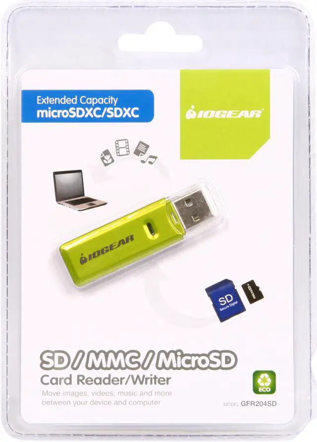Alt view image 5 of 5 - IOGEAR GFR204SD 10-in-1 USB 2.0 SD/ MicroSD/ MMC Card Reader/ Writer (Green/ Gray)