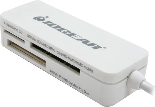 Main image of IOGEAR GFR209A USB 2.0 Support SD, SDHC, microSD, microSDHC, Mini SD, MMC, Memory Stick, and MS Duo, 12-in-1  Pocket Card Reader/Writer White