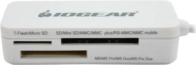 Alt view image 2 of 4 - IOGEAR GFR209A USB 2.0 Support SD, SDHC, microSD, microSDHC, Mini SD, MMC, Memory Stick, and MS Duo, 12-in-1  Pocket Card Reader/Writer White