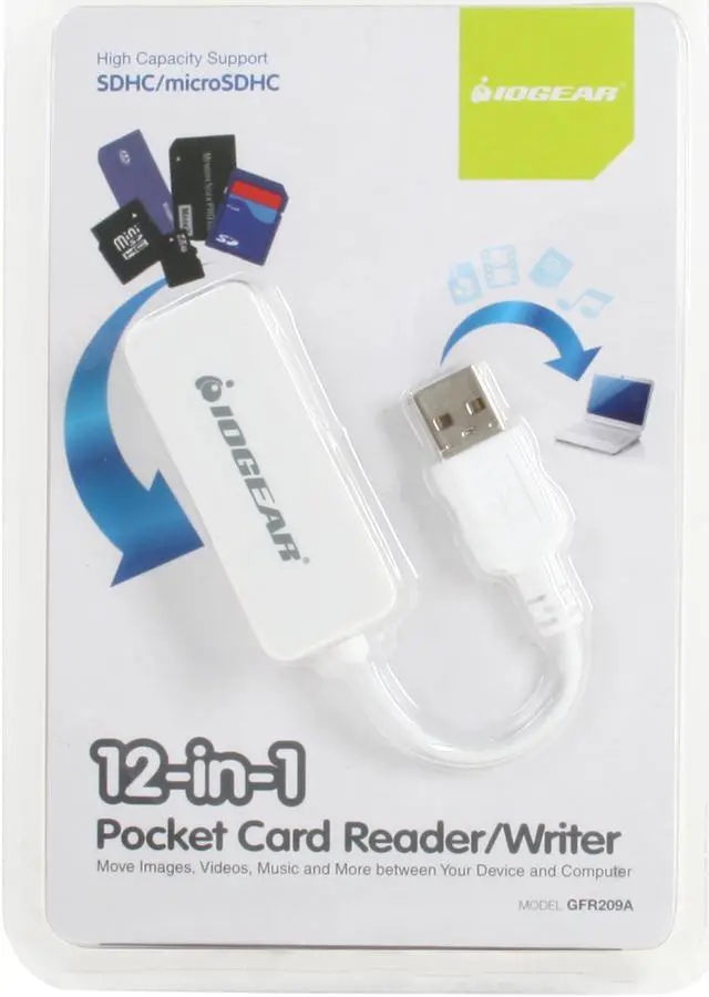 Alt view image 4 of 4 - IOGEAR GFR209A USB 2.0 Support SD, SDHC, microSD, microSDHC, Mini SD, MMC, Memory Stick, and MS Duo, 12-in-1  Pocket Card Reader/Writer White