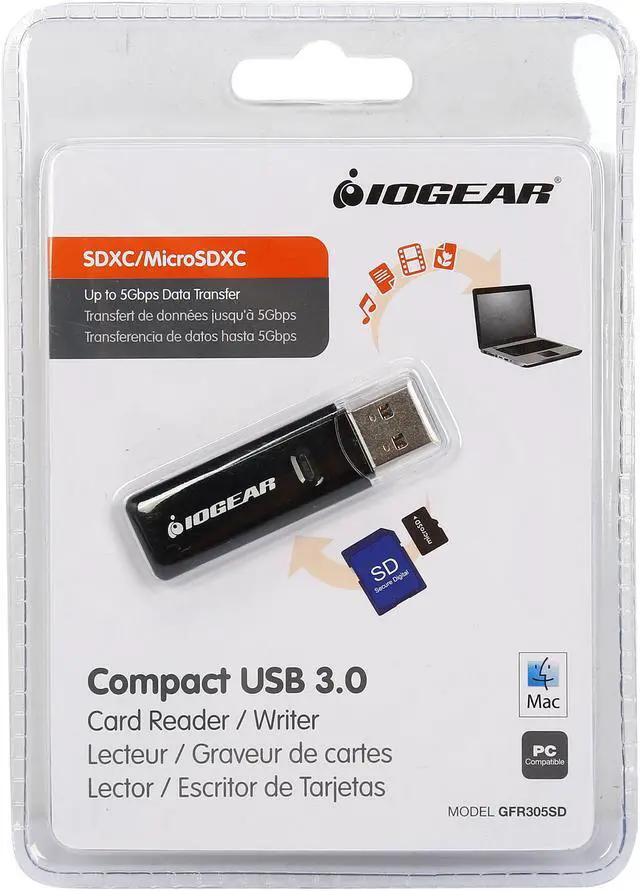 Alt view image 5 of 5 - IOGEAR GFR305SD Flash Reader USB 3.0 Compact USB 3.0 SDXC/MicroSDXC Card Reader/Writer