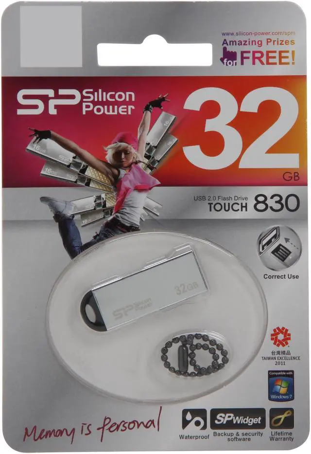 Alt view image 6 of 6 - Silicon Power Touch 830 32GB Waterproof USB 2.0 Flash Drive (Silver) Model SP032GBUF2830V1S