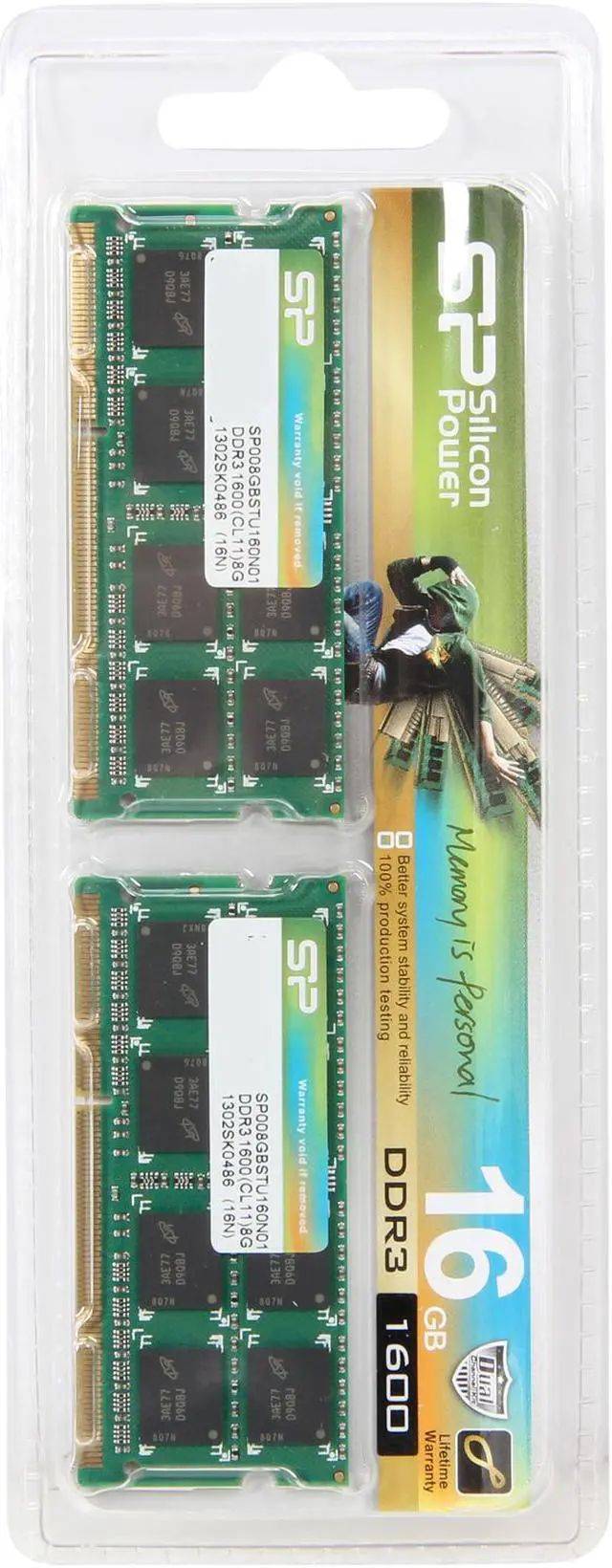 Alt view image 3 of 3 - Silicon Power 16GB (2 x 8GB) 204-Pin DDR3 SO-DIMM DDR3 1600 (PC3 12800) Laptop Memory Model SP016GBSTU160N21