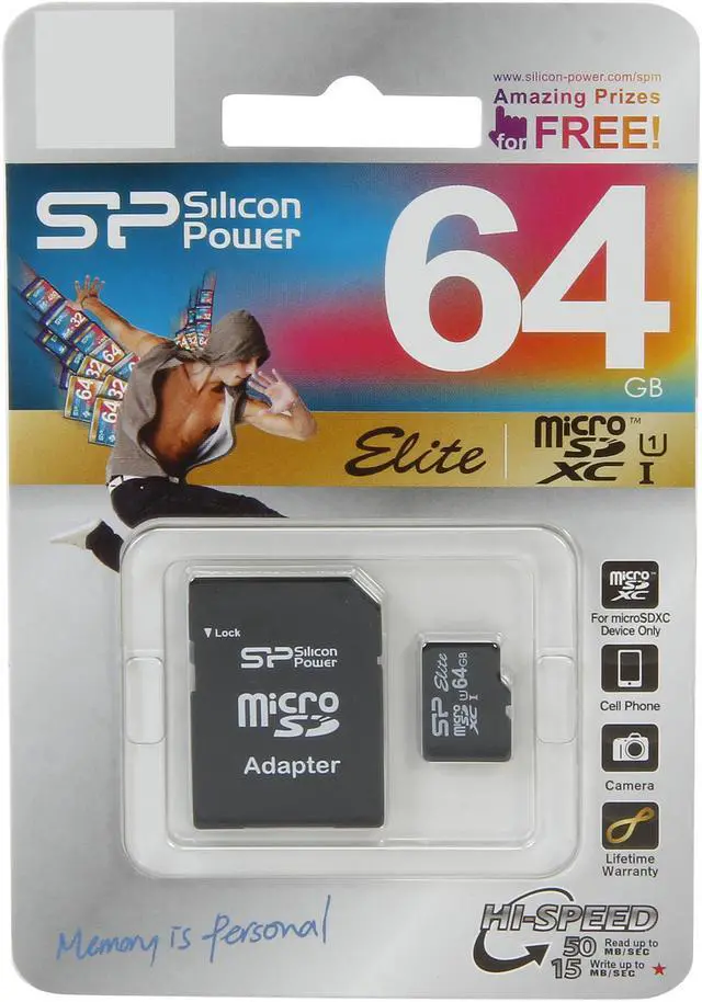 Alt view image 4 of 4 - Silicon Power Elite 64GB MicroSDXC UHS-I Card Class 10 Full-HD Video Recording Performance 50MB/s