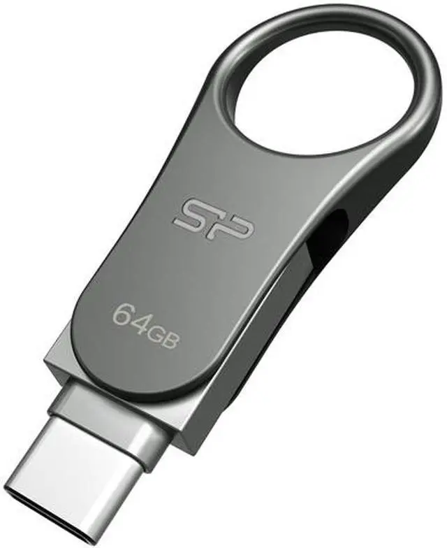 Alt view image 2 of 3 - Silicon Power 64GB Mobile C80 Metallic Swivel Dual Type-C (USB-C)/USB 3.0 Flash Drive for Type-C ready mobile devices and MacBook - Titanium (SP064GBUC3C80V1S)
