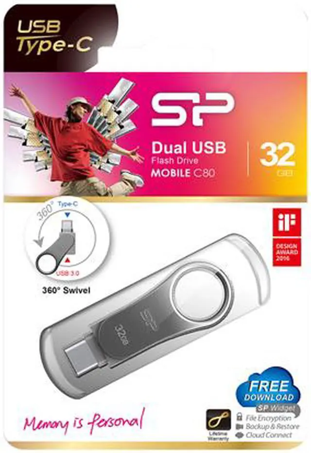 Alt view image 3 of 3 - Silicon Power 32GB Mobile C80 Metallic Swivel Dual Type-C (USB-C)/USB 3.0 Flash Drive for Type-C ready mobile devices and MacBook - Titanium (SP032GBUC3C80V1S)