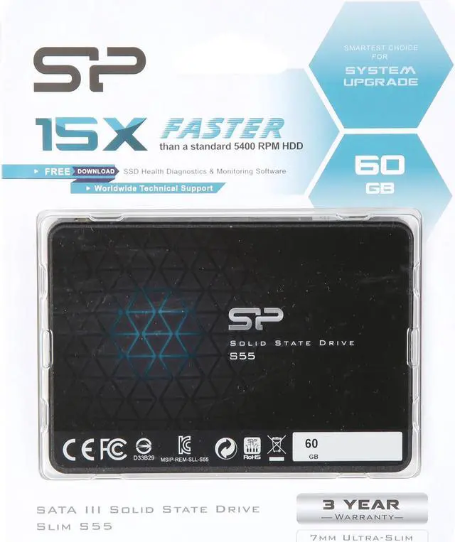 Alt view image 6 of 5 - Silicon Power Slim S55 2.5" 60GB SATA III 3D TLC Internal Solid State Drive (SSD) SU060GBSS3S55S25NE