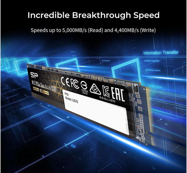 Alt view image 7 of 8 - Silicon Power US70 M.2 2280 2TB PCI-Express 4.0 x4, NVMe 1.3 3D NAND Internal Solid State Drive (SSD) SP02KGBP44US7005