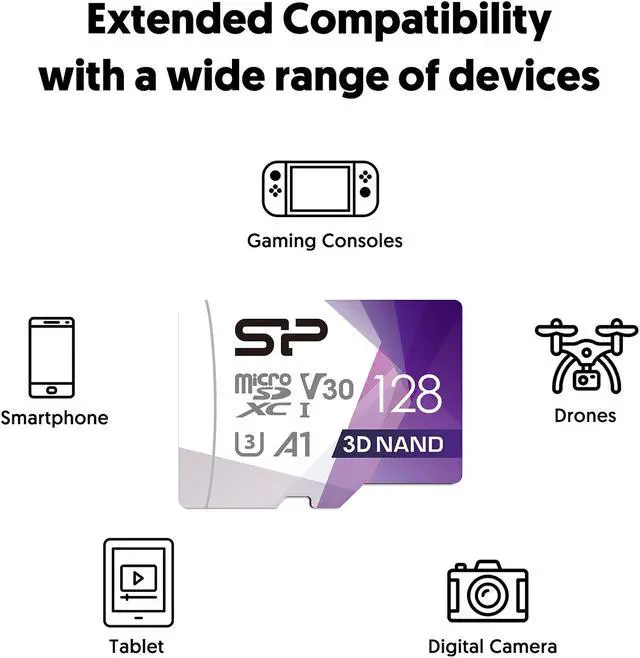 Alt view image 6 of 7 - Silicon Power 128GB Superior Pro microSDXC UHS-I (U3), V30 4K A1 Memory Card with Adapter (SP128GBSTXDU3V20AB)