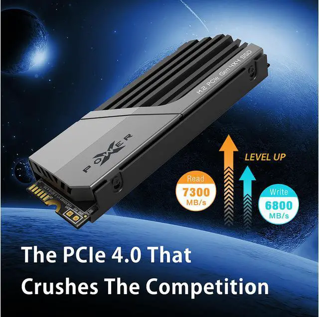 Alt view image 2 of 5 - Silicon Power 2TB XS70 - Works with Playstation 5, Nvme PCIe Gen4 M.2 2280 Internal Gaming SSD R/W Up to 7,300/6,800 MB/s (SP02KGBP44XS7005)