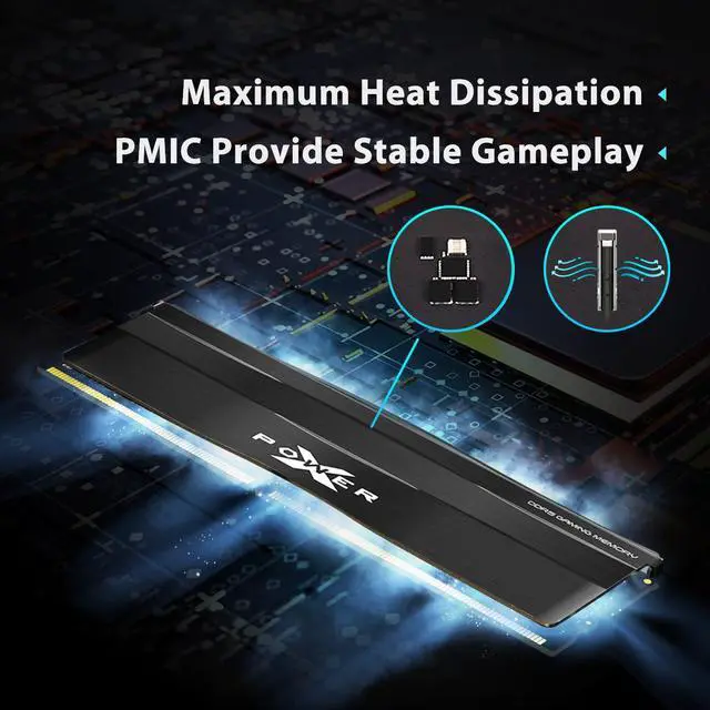 Alt view image 3 of 6 - Silicon Power DDR5 64GB (32GBx2) Zenith 5600MHz (PC5-44800) 288-pin CL40 1.25V UDIMM Desktop Memory Module RAM SP064GXLWU560FDE Metallic Black